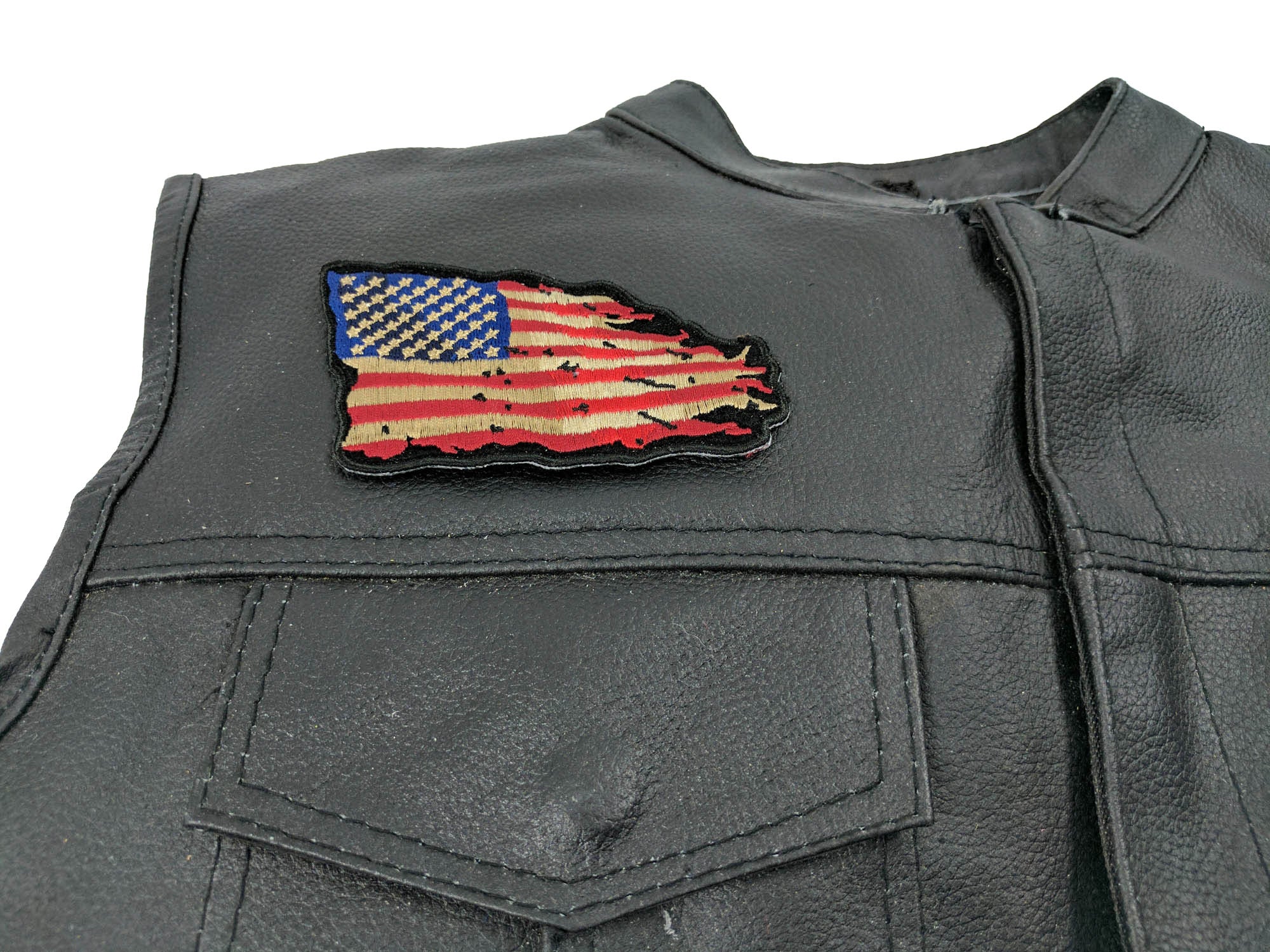Tattered US American Flag iron on Patch ( 4 x 3 inche )
